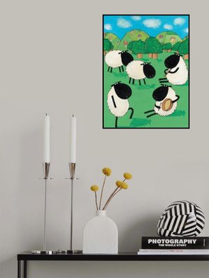 Funny Sheep Dancing in a Green Field by Artist Carla Daly