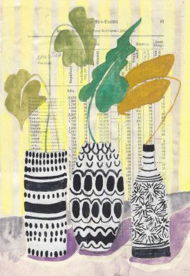 Pink flowers in a checkered vase still life