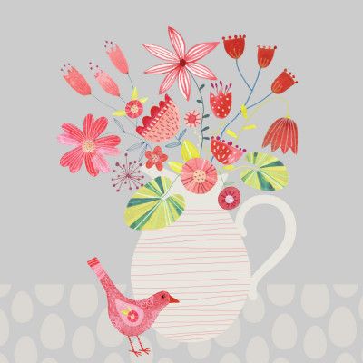Bird With Jug Of Flowers
