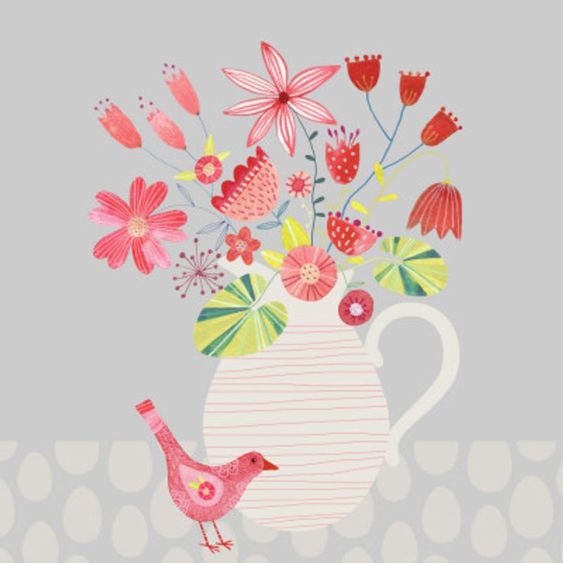 Bird With Jug Of Flowers