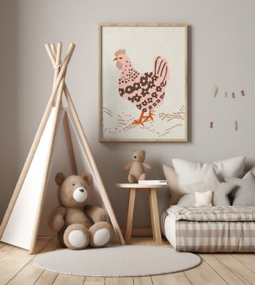 Pink hen on the grass