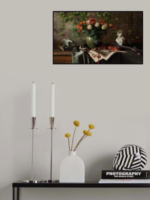 Still life with violin and flowers