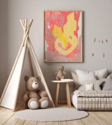 Abstract Painting In Pastel Colors. Yellow, Pink and Orange.