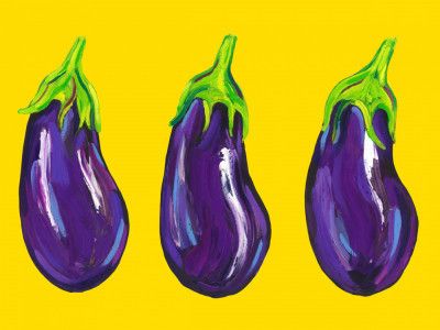 Aubergines On Yellow