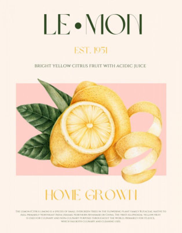 Vintage Style Sliced Lemon With Leaves