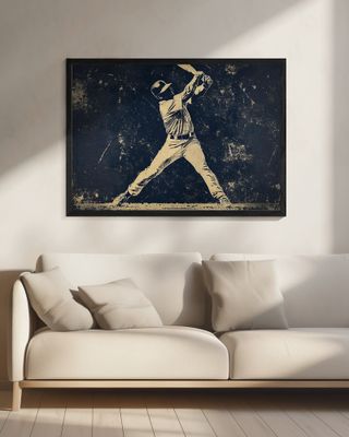 Baseball Player Bat Blue Retro