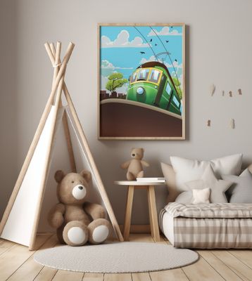 Green Tram On A Sunny Day