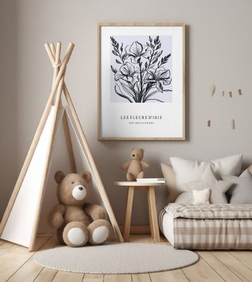 Iris Flowers In A Monochrome Illustration