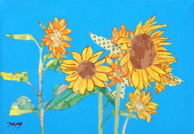 Sun Flower Oil&amp; Masking Tape Collage On Canvas