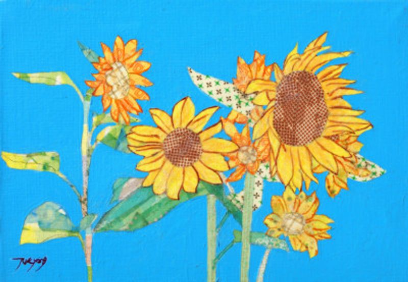 Sun Flower Oil&amp; Masking Tape Collage On Canvas