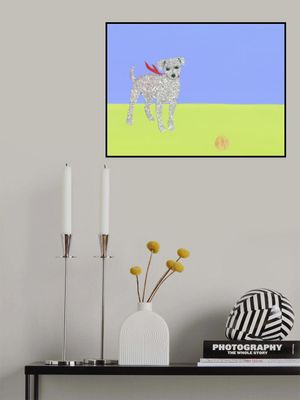 A Playful Dog Wearing a Red Scarf