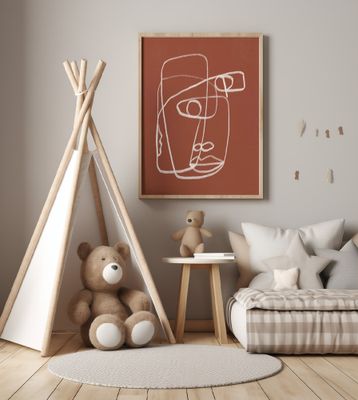 Line Art Abstract Portrait Terracotta 02