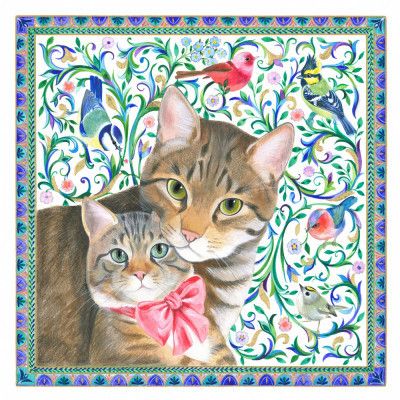 Mother Cat and Kitten With Bow