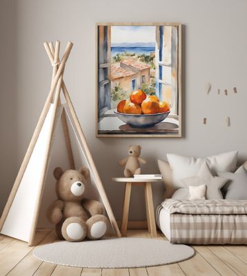 Orangenschale im Fenster