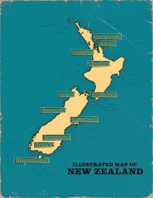 Vintage Illustrated Map Of New Zealand