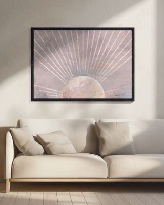Gold sun rays mural pink