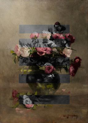 Bouquet of Vintage Oil Painting Flowers, Collage