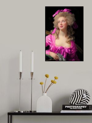 Woman in a Vibrant Pink Gown and Ribbon