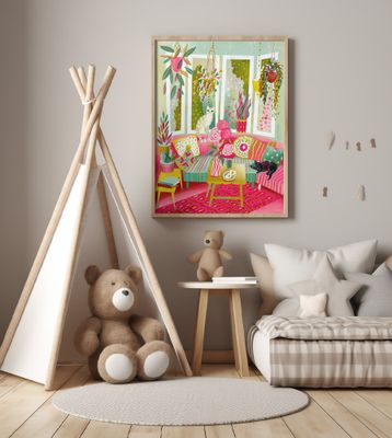 Bohemian Interior Colourful Chushions and Two Cats