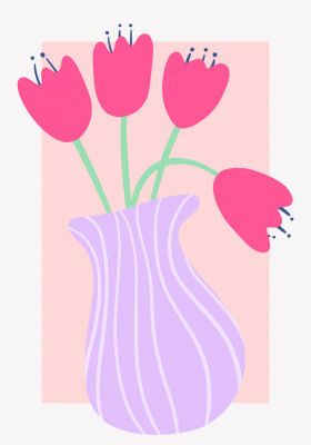 Vibrant Tulips in a Striped Lavender Vase