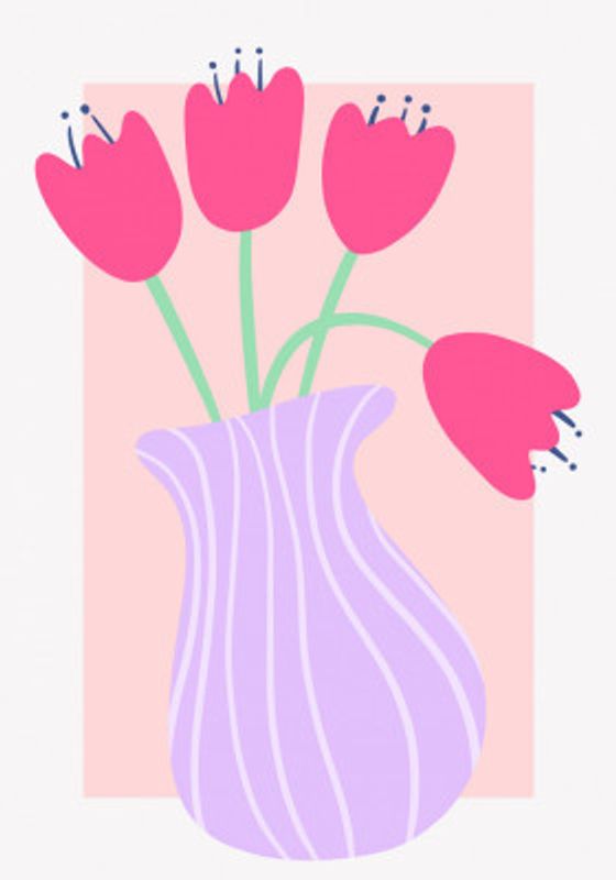 Vibrant Tulips in a Striped Lavender Vase