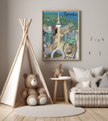 Toronto, Canada CN Tower with Rogers Stadium by Illustrator Carla Daly