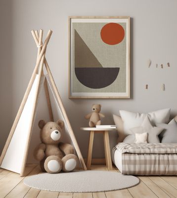 Abstract Shapes in Earth Tones with Red Circle