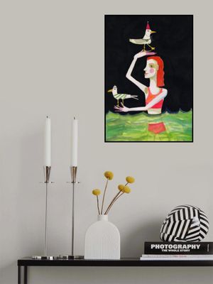 Swimming Lady with birds