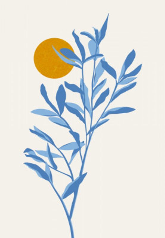 Blue Leaves Silhouette and Golden Sun