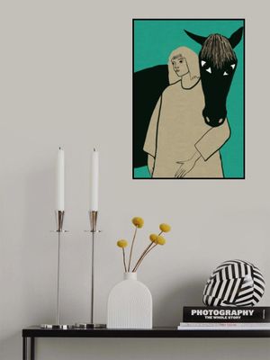 Black horse and woman