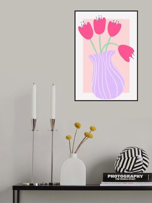 Vibrant Tulips in a Striped Lavender Vase