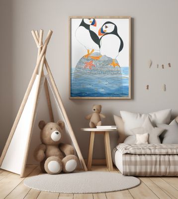 Puffins On Rock Cropped