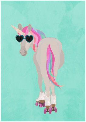 Unicorn roolerskating teal