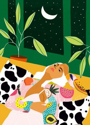 Woman Relaxing Under A Crescent Moon