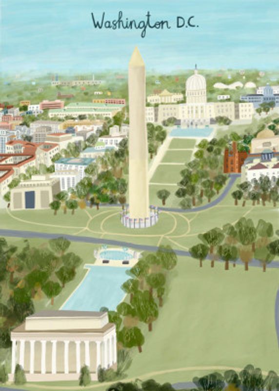 Aerial View of the Mall, Washington D.C. Illustrated by Artist Carla Daly