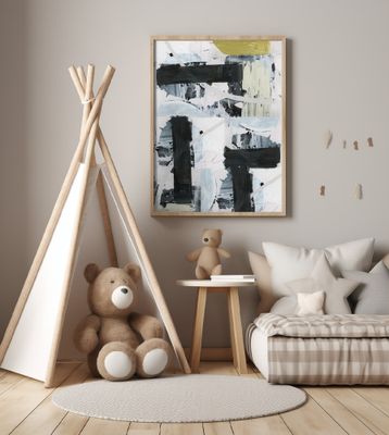 Black and White and Gold Abstract 1