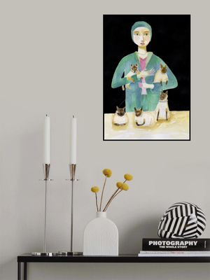 Lady with Five Siamese Cats