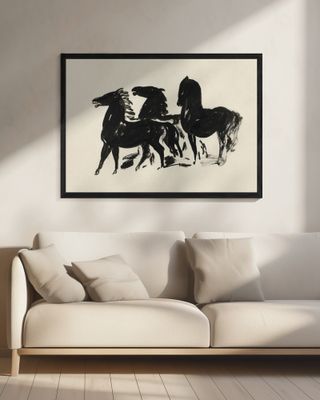 Drie Zwarte Paarden Staand Naar Links Kijkend (1935–1936) Drawing In High Resolution By Leo Gestel