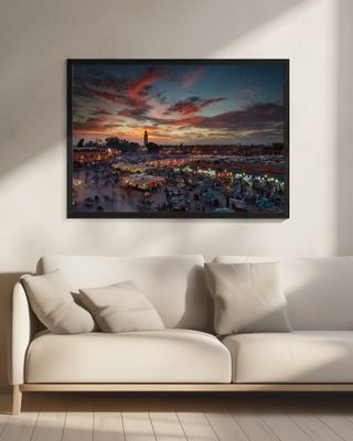 Sunset over Jemaa Le Fnaa Square in Marrakech, Morocco