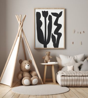 Black Silhouette Ink Floral