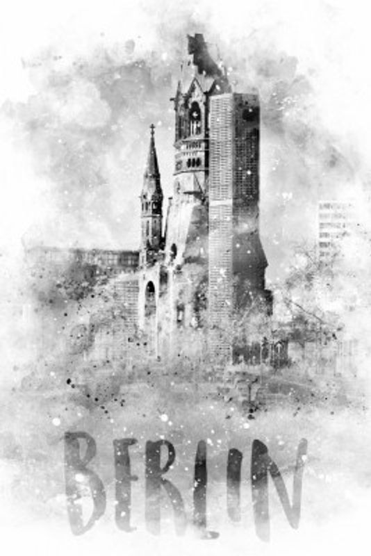 Monochrome Art BERLIN Kaiser Wilhelm Memorial Church | watercolor