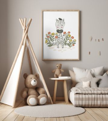 Zebra in floral garden