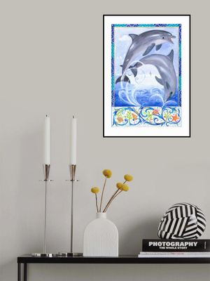 Two Playful Dolphins Above Ocean Waves