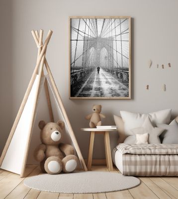 New York Walker in Blizzard - Brooklyn Bridge