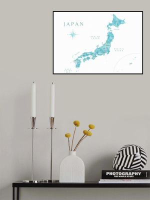 Aquamarine watercolor Japan map