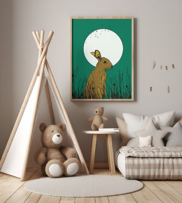 Moonlit Hare Scene