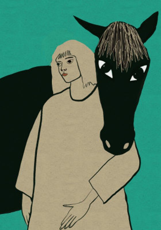 Black horse and woman