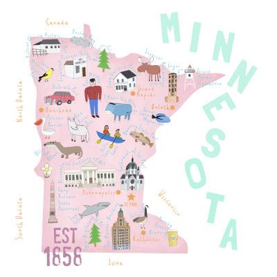 Minnesota Map Illustration with State Icons by Carla Daly