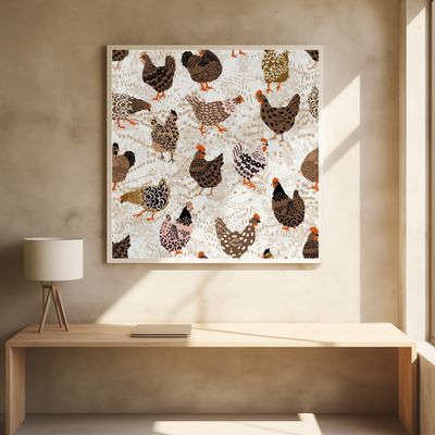 Brown chicken  pecking on the ground pattern