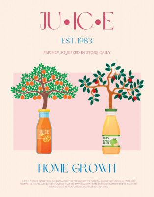 Orange and Apple Trees with Juice Bottles